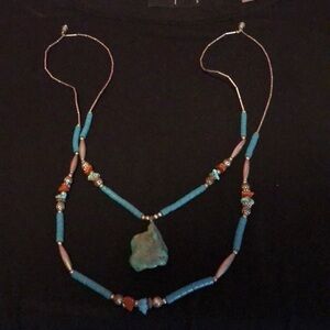 Turquoise silver double necklace